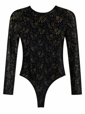 Aria Clothing Metallic Gold & Black Floral Lace Bodysuit